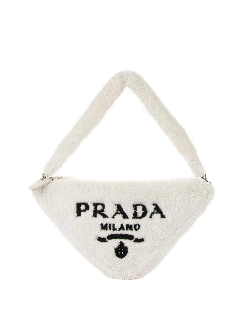 Prada Terry Cloth Triangle Bag White Black Print Wool